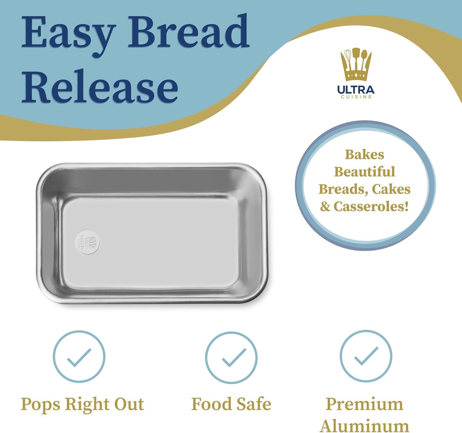 Ultra Cuisine Aluminum Loaf Pan for Baking Bread – 9.5×5 inch Loaf Pan, 1lb – Easy Clean, Quality, Durable Bread Tin – Commercial Aluminum Bread Pan for Baking Banana Bread, Cakes, Casseroles, Loaves(Silver)
