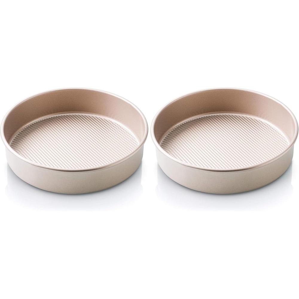 Ultra Cuisine Textured Nonstick Steel 8 inch Round Cake Pan Durable, Oven-Safe, Warp-Resistant, Easy Clean for Cooking and Baking(8 x 8 x 1.93 (Pack of 2))