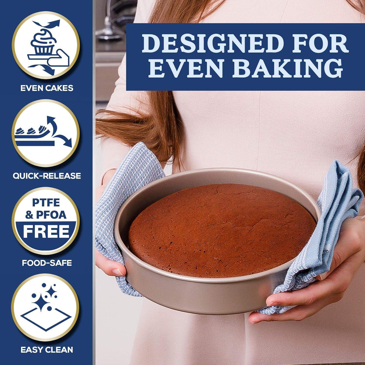Ultra Cuisine Textured Nonstick Steel 8 inch Round Cake Pan Durable, Oven-Safe, Warp-Resistant, Easy Clean for Cooking and Baking(8 x 8 x 1.93 (Pack of 2))