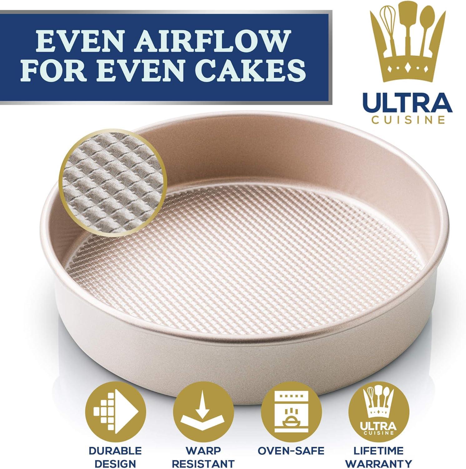 Ultra Cuisine Textured Nonstick Steel 8 inch Round Cake Pan Durable, Oven-Safe, Warp-Resistant, Easy Clean for Cooking and Baking(8 x 8 x 1.93 (Pack of 2))
