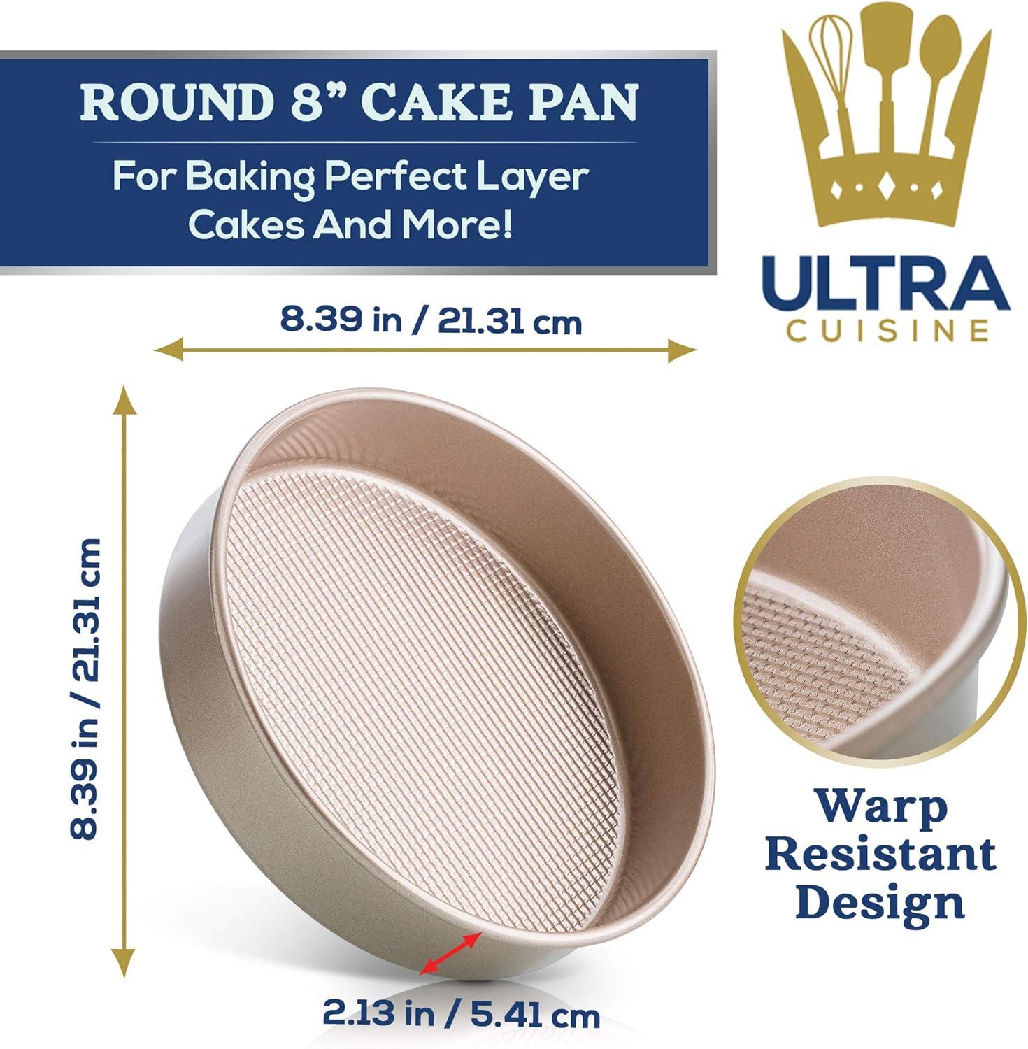 Ultra Cuisine Textured Nonstick Steel 8 inch Round Cake Pan Durable, Oven-Safe, Warp-Resistant, Easy Clean for Cooking and Baking(8 x 8 x 1.93 (Pack of 2))