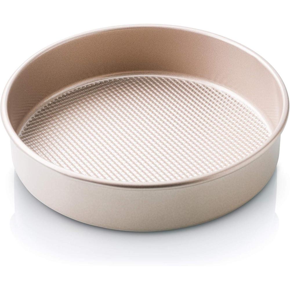 Ultra Cuisine Textured Nonstick Steel 8 inch Round Cake Pan Durable, Oven-Safe, Warp-Resistant, Easy Clean for Cooking and Baking(8 x 8 x 1.93)
