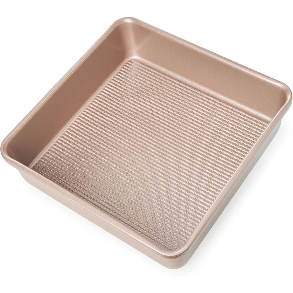 Ultra Cuisine Nonstick Square Cake Pan, Even Baking and Roasting, Easy to Clean, Durable Quality, Warp & Scratch Resistant Texture for Easy Release, Food-Safe, Size 8 x 8 inch(Champagne)