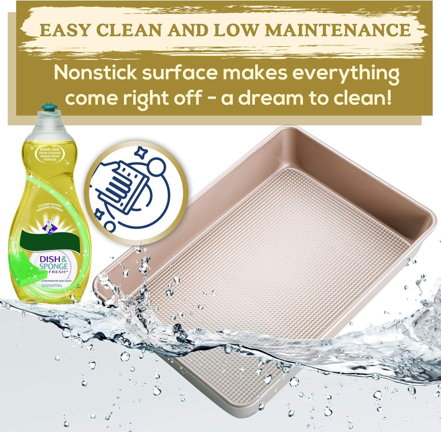 Ultra Cuisine Nonstick Square Cake Pan, Even Baking and Roasting, Easy to Clean, Durable Quality, Warp & Scratch Resistant Texture for Easy Release, Food-Safe, Size 8 x 8 inch(Champagne)
