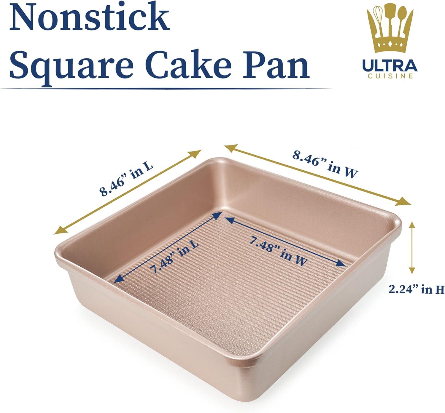 Ultra Cuisine Nonstick Square Cake Pan, Even Baking and Roasting, Easy to Clean, Durable Quality, Warp & Scratch Resistant Texture for Easy Release, Food-Safe, Size 8 x 8 inch(Champagne)