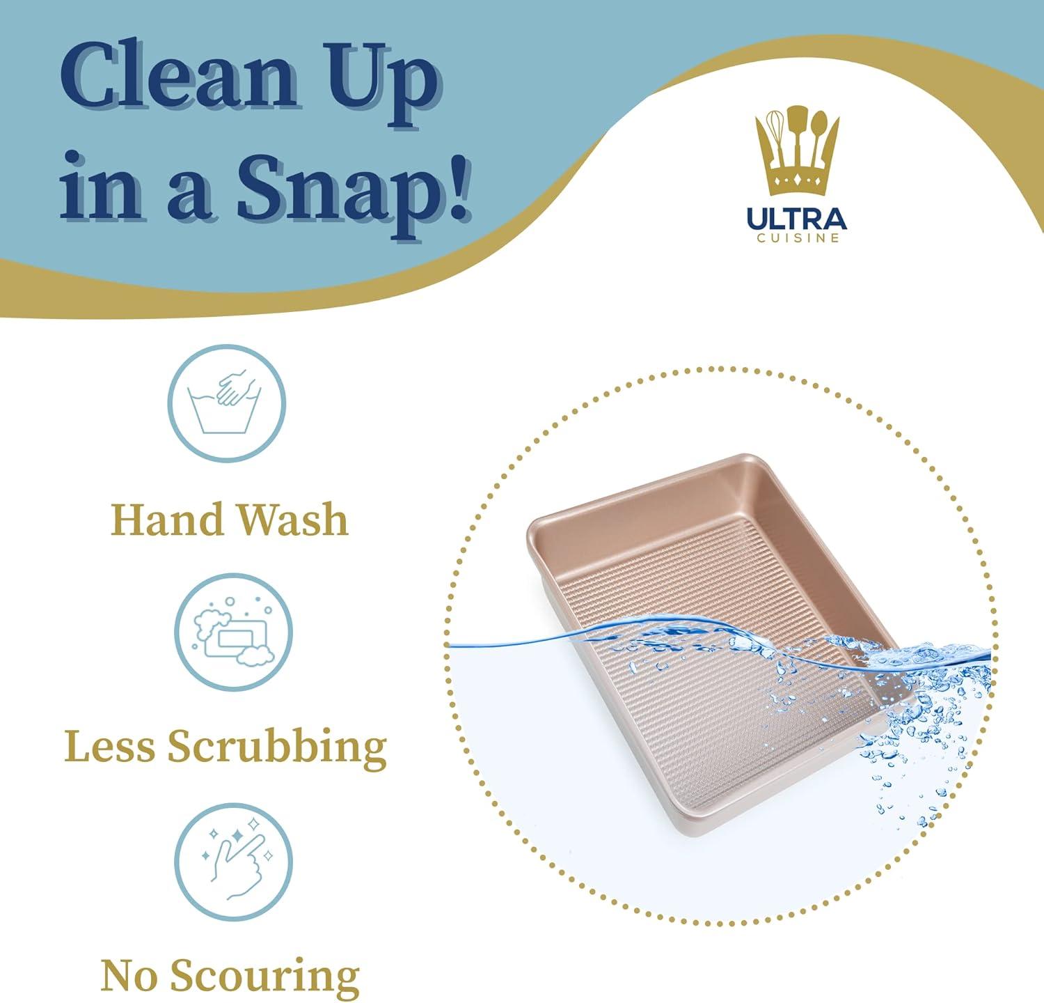 Ultra Cuisine Nonstick Square Cake Pan, Even Baking and Roasting, Easy to Clean, Durable Quality, Warp & Scratch Resistant Texture for Easy Release, Food-Safe, Size 8 x 8 inch(Champagne)